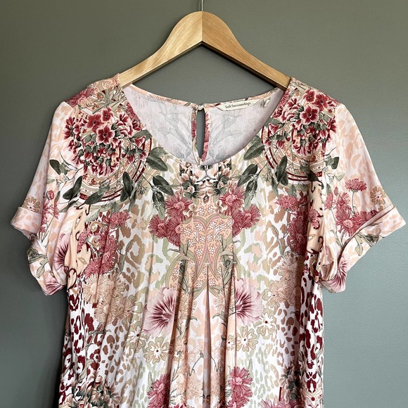 Soft Surroundings Cusabo Top Leopard and Floral Print Size Medium Cream Pink - Picture 4 of 16